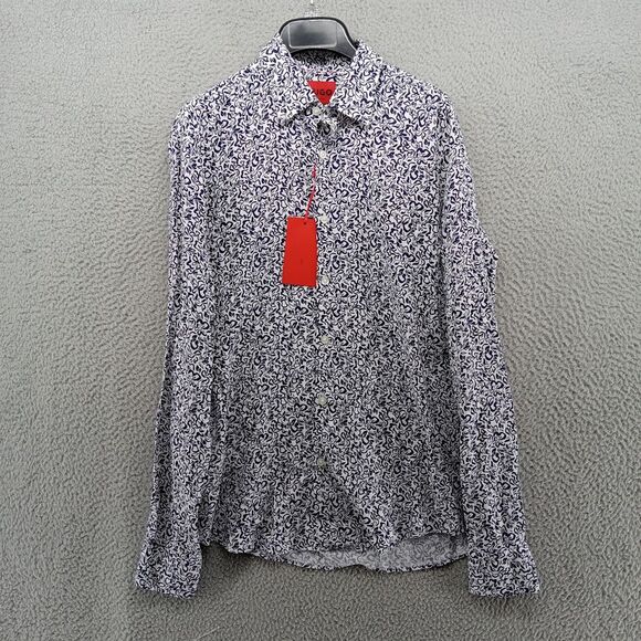 Hugo Boss Shirt Mens Small White Blue Floral Abstract Graphic Print‎ Viscose